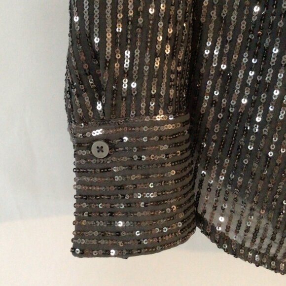 NWT Anthropologie Sequine Buttonup Shirt in Silver/Grey Sz S - Picture 5 of 6